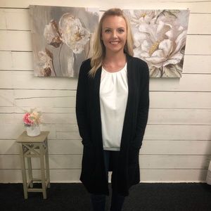 Long Open Front Cardigan - Black